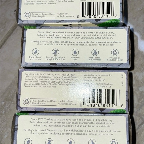 Lot of 4 Yardley London Activated Charcoal Nourishing Bath bars of Soup 4.25 oz - Picture 3 of 3
